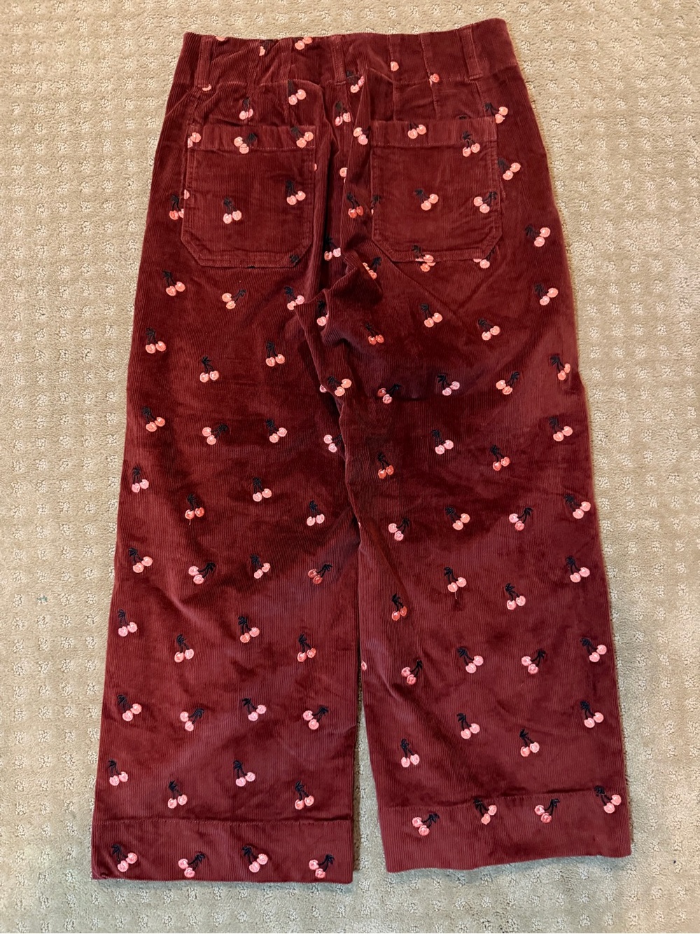 Maeve Colette Crop Wide-Leg Cherry-Embroidered Corduroy Pants - Picture 4 of 6